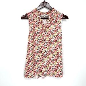 Loft Sleeveless Button Down Wildflower Print Blouse Pink Red Mustard Floral